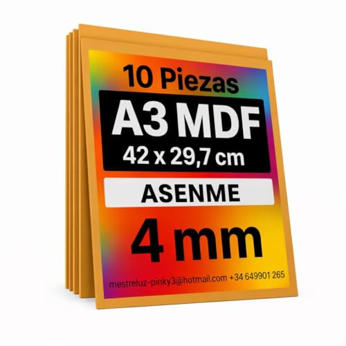 ASENME MDF 10 MDF 42x29,7x4mm - formato A3, fogli di legno, legno per l'artigianato (42cm*29.7cm(A3) 10 unità)