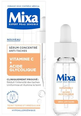 Mixa - Sérum Concentré Anti-Taches - Pour les Teints Ternes - Enrichi en Vitamine C et Acide Glycolique - 30 ml