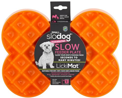 LickiMat Small Slodog Suitable for Wet Food, Raw Food, Kibble and Treats. Perfect Fun Feeder for Small and Medium-Sized Dogs. No Gulp and No Frustration, Orange.