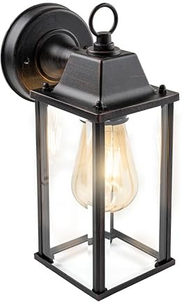 CGC Lighting Lampada da parete per esterno, alimentata da rete elettrica, lampadina E27 (Ottone antico)