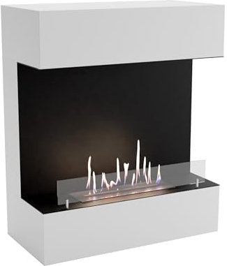 GLOW FIRE Ethanol Kamin KONGSBERG (Standkamin) - Bioethanol Kaminofen für Indoor mit Holz-Fassade, 3 h Brenndauer, über 2kW Heizleistung, 84 x 100 x 41 cm - Weiß