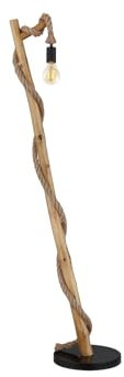 meineWunschleuchte Lampadaire à 1 ampoule avec tige en bois et corde de chanvre, hauteur 150 cm