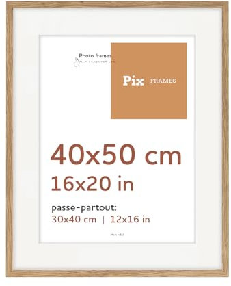 Pix FRAMES Elegante Marco Foto 40x50 cm - Idea Pass Colección - Marco Cartel Madera - Marco para Colocar y Colgar Passe Partout - Marco Moderno - Roble