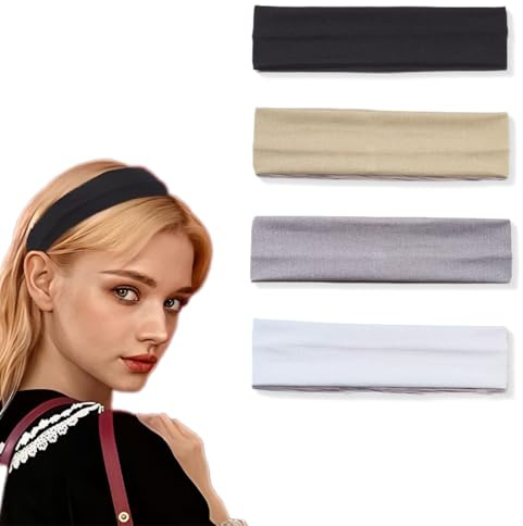 EIYVPRA 4 PCS Bandeau Cheveux Femme, Homme, Fille Ou Enfant, Bandeau Cheveux Large, Bandeau Cheveux Sport, Bandeaux de Cheveux Élastique Antidérapant, Pour Yoga, Exercice, Sportif, Cyclisme