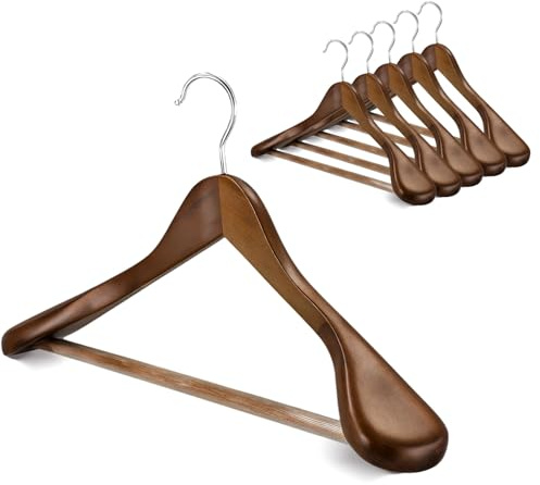 Verahaus Premium Wooden Hangers 6-Pack – Wide Shoulder Non-Slip Design for Coats, Jackets & Suits | 360° Rotating Closet Organizers | Durable & Space-Saving (Vintage Wood)