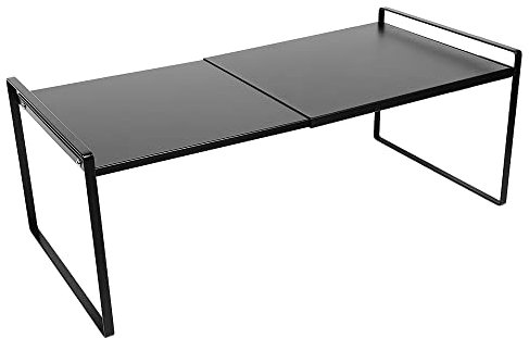 HUOLE Porta piatti allungabile, mensole da cucina per stoviglie,Scaffale portaoggetti regolabile per armadio,organizer sotto lavello,cibo e utensili, in metallo-36-60 * 21 * 18 cm (nero)