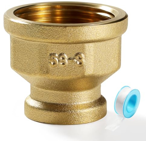 Lyeteung G1 to G1/2 Brass Reducing Sleeve, Female Thread Fitting Brass Fittings, Brass Reducing Coupling Connector, with Plumbers Tape, for Pipe Connection