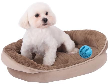 GUPPBF Kleines Hundebett für Kleine Haustiere, Haustiersofa aus Kaninchenplüsch, rutschfeste, Maschinenwaschbare Hundematratze Am Boden, Khaki, M, 60cm x 50cm x 18cm