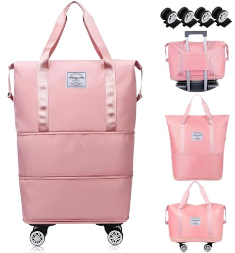 Bolsa de viaje con ruedas desmontables, Rosa., L, Clásico