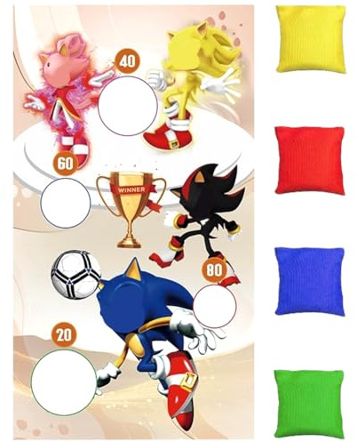 Juego De Lanzamiento Niños, Dibujos Animados Lanzar Juego Pancarta con 4 Piezas Bolsas De Frijol, Bolsa De Frijol Sacos De Lanzamiento Juegos para La Fiesta De Cumpleaños De Niños