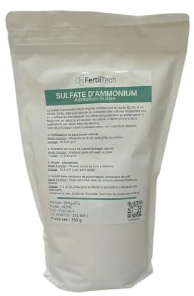 Sulfate d’Ammonium FertilTech 750 g | Engrais azoté 21 % N + 24 % Soufre pour potager, gazon, arbres fruitiers, haies, sols alcalins, jardin, maraîchage, correction du pH, agriculture