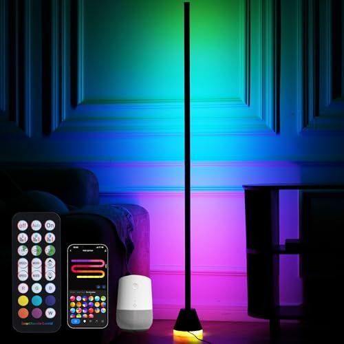 LuminexDesigns RGBIC LED Corner Floor Lamp with Alexa & Remote Control | 145cm Smart Wi-Fi Dimmable Standing Ambient Light, 16M Colours, Music Sync & Timer for Living Room/Bedroom/Gaming VYBE Floor