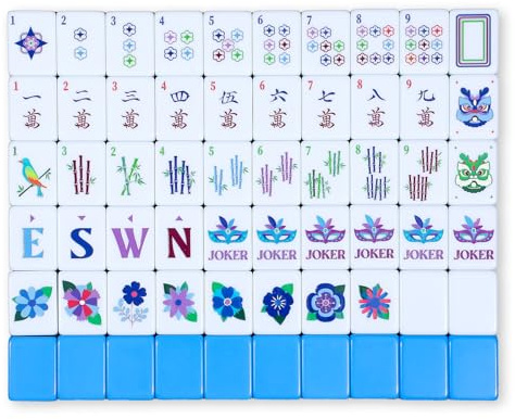 Arrowbash 160 Pcs American Mah Jong Set 1.2 x 0.87 Inches Blue Back Melamine Mini Mahjong Tiles, Carved Pattern for Adult Social Games, Mahjong Lovers, Beginners