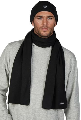 JACK & JONES Ensemble de Bonnet et d'Écharpe pour Homme 2-en-1 Ensemble Hiver - Bonnet d'Hiver - Écharpe d'Hiver Noir Bleu Gris Beige, Noir , taille unique