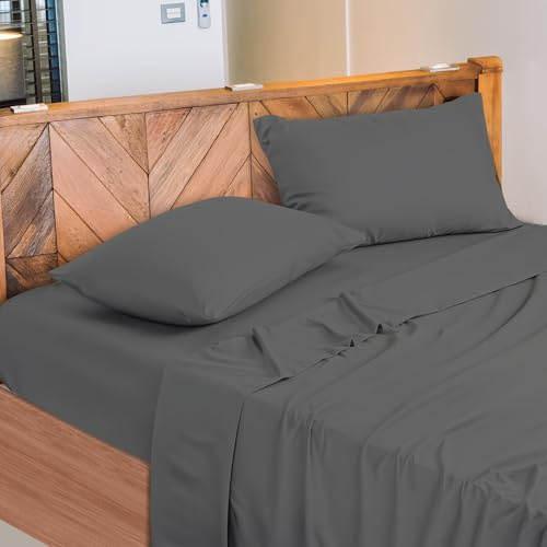 NARCISO - Lenzuola Matrimoniali 100% Cotone Made in Italy, Completo Letto Matrimoniale Composto da 1 Lenzuolo Sotto con Angoli 180x200, 1 Lenzuolo Sopra 240x290, 2 Federe Cuscini 50x80cm, GrigioSc