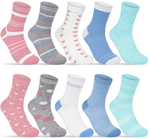 Chalier Cozy Womens Socks Cotton 10 Pairs UK 4-8 | Soft Breathable Patterned Stripes and Spotts Ladies Socks Gifts for Girls