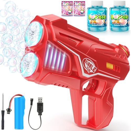 STRUKTURPASTE Máquina de pompas de jabón, pistola de burbujas para niños, máquina: luz LED recargable, pompas de jabón eléctricas con máquina automática de burbujas para niños, juguetes de fiesta