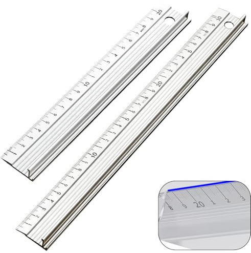 Metal Ruler Set 30cm (12 Inch) + 20cm (8 Inch), Metal Ruler 30cm Multifunctional Non-Slip Protective Metals Rulers for Cutting For Craft, Diy & Precision Measurement