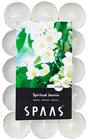 Spaas 30 lumini profumati in Confezione Piatta, ± 4,5 Ore-Gelsomino, Cera di paraffina, Tazza di Alluminio, Bianco, Spiritual Jasmine, unità