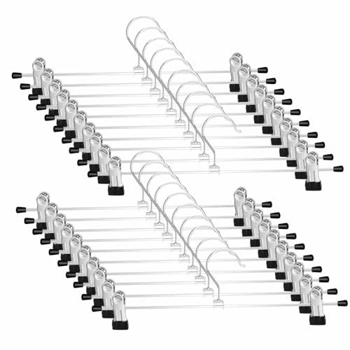 WEIDMAX Metall Hosenbügel Kleiderbügel, Starke Chrom Rockbügel mit Verstellbaren Clips, Hosenbügel aus Metall, Platzsparende Kleiderbügel für Hosen Socken Röcke, 20 Stück