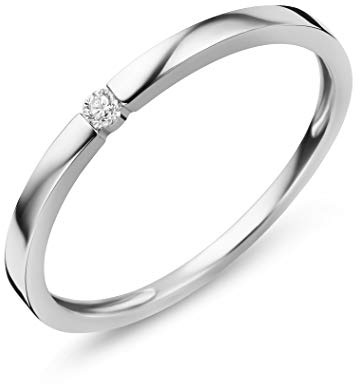 Anillo de mujer Orovi de oro blanco con diamantes, anillo de compromiso de 9 quilates (375) de oro y diamantes brillantes de 0,03 ct, anillo solitario