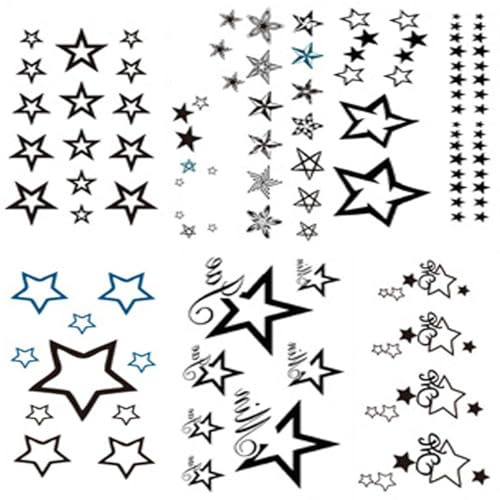 Yesallwas cute Black Moon Sky Stars Temporary Tattoo for Women 6 sheet Waterproof Art Fake Tattoo Stickers (A)