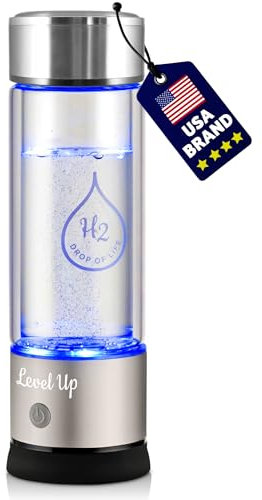 Level Up Way - Hydrogen Water Bottle Generator - New Technology Glass Water Ionizer - SPE Ionic Membrane - High Borosilicate Glass 13 Ounce (Crystal Silver)