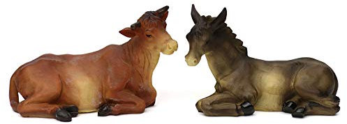 Holyart Ochs und Esel aus bemaltem Kunstharz für 25-30 cm Krippe