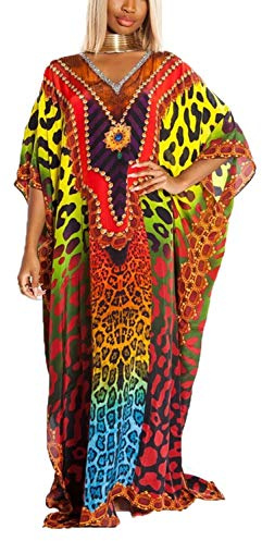 YOUKD Modello Etnico con Scollo a V in Caftano Boho Abbigliamento da casa Abito Taglie Forti per Donna