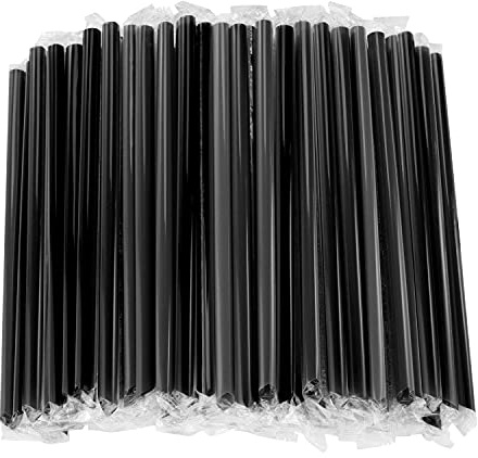 MYJIE 300 Pcs Black Boba Straws Jumbo Smoothie Straws,Individually Wrapped Plastic Disposable Wide-mouthed Large Straw(0.43 Wide X 9.45 Long)