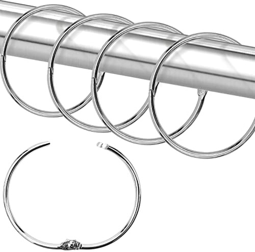 Shower Curtain Hooks Rings,24 Pcs Rustproof Metal Shower Hooks for Shower Curtain,Glide Smoothly Round Shower Rings for Curtain,Shower Curtain Rings for Bathroom Shower Rod,Snap Joint Design (Silver)