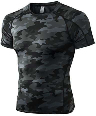 Maglietta a Compressione da Uomo Manica Corta Maglia Sportiva Elastica Asciugatura Rapida T-Shirt per Corsa Palestra