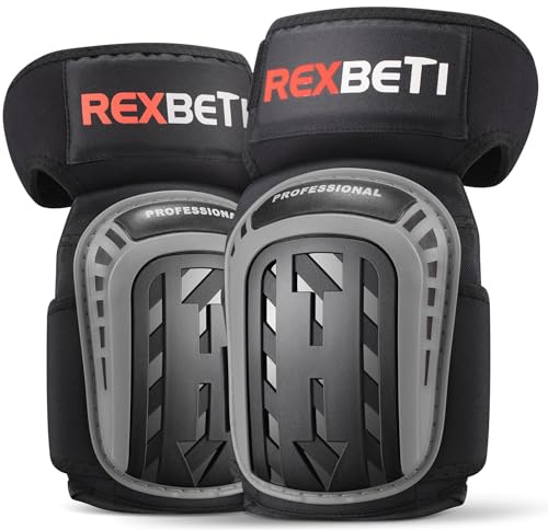 REXBETI Knee Pads for Work, Construction Knee Pads for Men, Heavy Duty Comfortable Anti-slip Foam Gel for Gardening Flooring and Cleaning, Strong Stretchable Straps, Gray
