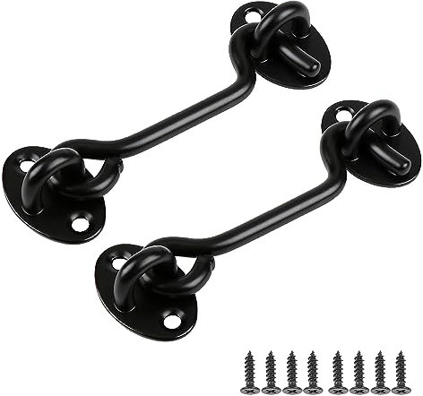 YUREMEEY 2 StüCk Sturmhaken mit öSe, Kabinenhaken Edelstahl, Sturmhaken für Schwingtür, Türhaken Tür Riegel Fang Kabine Tür Sperren für Türen, Garagentor, Zaun, Fenster oder Schuppen, 75 MM, Schwarz