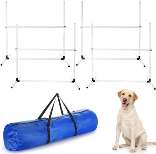 Shappy Agility-Ausrüstung für Hunde, mit verstellbarer Höhe, verstellbare Beweglichkeitssprünge für Hunde, mit Tragetasche, Übungshürden für drinnen und draußen, Kursspiel (weiß), 4 Stück