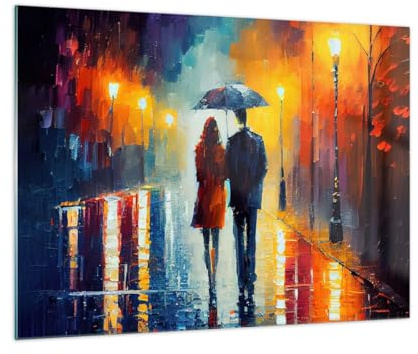 Quadro su Vetro Coppia Romantico Camminare Stampe da Parete in Vetro 70x50cm Quadri Moderni Soggiorno Camera da Letto Cucina 1 pezzo Piccoli Decorazione Murale Wall Art Grafica Immagini GAA70x50-6011