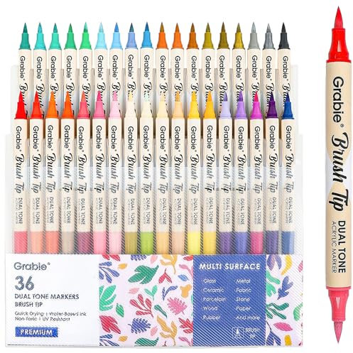 Grabie 72 couleurs de marqueurs à peinture acrylique, ensemble de marqueurs acryliques à pointe pinceau souple, stylos à peinture pour bois,fournitures artistiques pour bricolage et loisirs créatifs