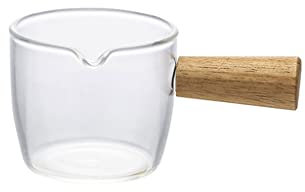 BODHIS Brocche per schiumare Il Latte Piccola Tazza di Latte in Vetro Mini bricco per Il Latte caffè Manico in Legno Tazza per Il Latte Piccola Tazza Salsiera Crema (A)