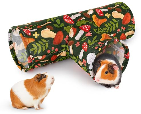 Hedgeink Guinea Pig Tunnel 3 Way Rabbit Tunnel Machine Washable Rabbit Hideaway Guinea Pig Accessories Ferret Toys for Chinchilla Hamster Bunny Small Animals, Mushroom