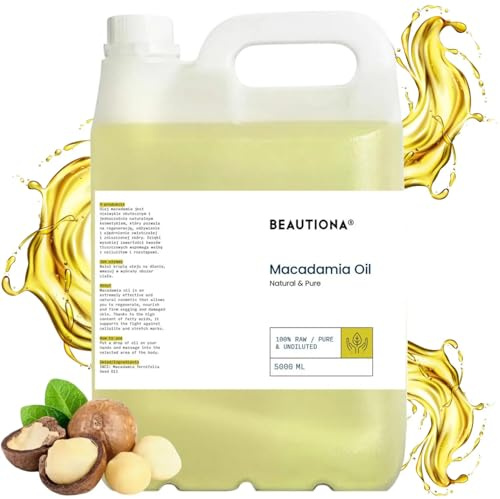 Huile de macadamia pressée à froid 5 litres - Huile de soin et de massage naturelle pour la peau, les cheveux et les ongles - Nourrissante, végétalienne et douce pour la peau