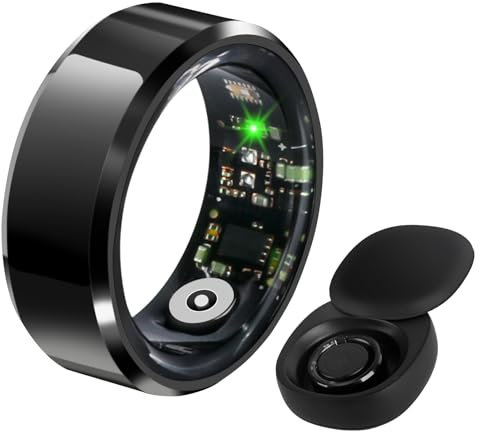 Roadtime Smart Ring Heart Rate Monitor Blood Pressure Ring Sleep Tracker Blood Oxygen Health Ring Pedometer Step Counter Calories Remote Camera Fitness Rings with Charging Case (11# 20.7mm)