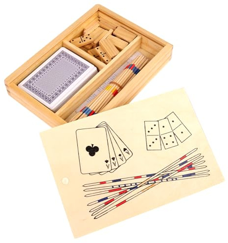 MGM GAMES - 3 Giochi in 1 Domino, Mikado e 1 Gioco di Carte - Gioco di Società - 140790-2 a 6 Giocatori - Famiglia - Giocattolo per Bambini - Regalo - A partire da 3 anni