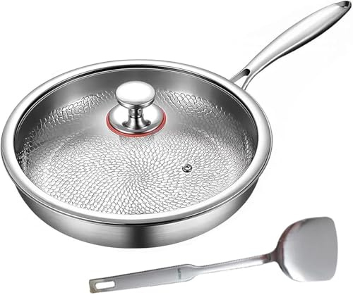 Pure Titanium Pan, Titanium Hammered Pan Pro with Lid, Lightweight, Titanium Pro Cookware, New Ultra Durable Pure Titanium Non-Stick Frying Pan (Silver 28cm)