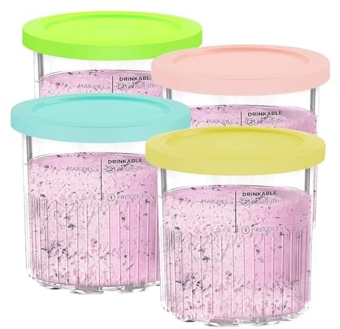 Fockety Glassbehållare som ersätter Creami Pints ​​och lock, 4-pack återanvändbara 24 oz Pint-behållare för Creami Deluxe kompatibel med NC501 NC500-serien Deluxe-glassmaskin (Endast burkar)