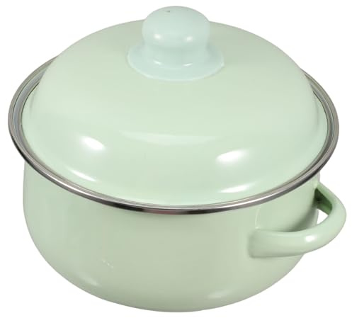Mikinona Pentola Smaltata Resistente al Calore e Antiaderente con Doppio Manico e Coperchio Verde 1,7l per Cucinare Zuppe e Porridge in Cucina di Casa