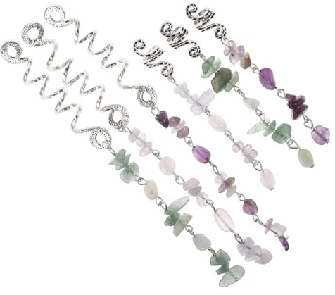SOESFOUFU Hair Accessories with Natural Stone Pendants Braiding for Women 6 Pcs Versatile Combinations Zinc Alloy Hair Cuffs Comfortable Ethnic Boho Style
