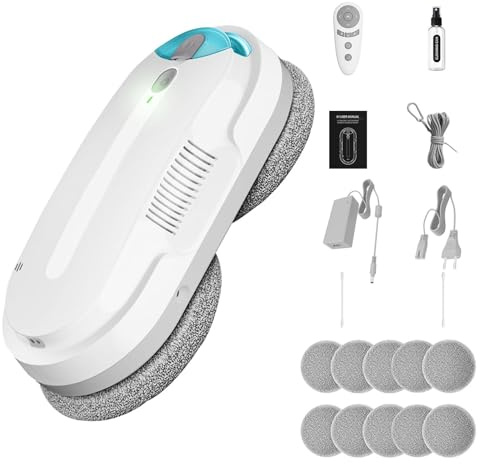 HIXZAP fensterputzroboter mit bidirektionaler Ultraschall-Wasserstrahl,Extern und intern 85 ml Tank, starker saugkraft, Kantenerkennung, gründliche Reinigung, hinterlässt Keine Spuren (Weiß)