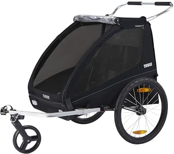 Thule Coaster XT Child Bike Trailer, Fits 2 Kids, 100lb Total Capacity, 5-Point Safety Harness, Converts to Stroller