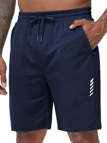 yuyangdpb Men's Shorts Quick Dry Lightweight Breathable Sports Shorts with Zip Pockets Running Gym Workout Shorts NavyBlue S