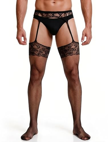 sunshinelady Mens Lace Suspender Tights with Wide Elastic Waistband L-XXL